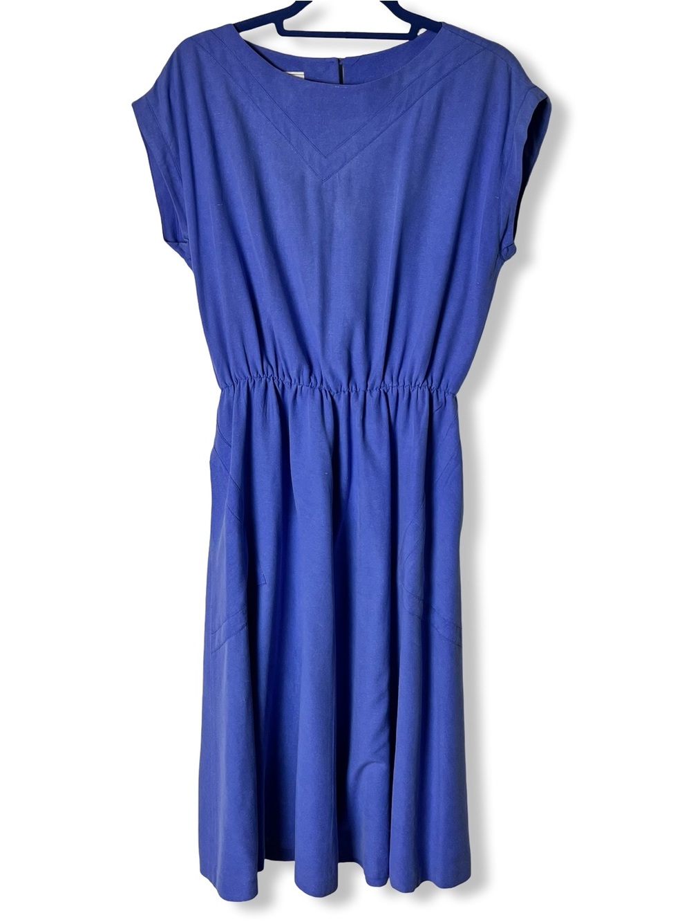 Vintage Michelle Stuart Periwinkle 100% Silk Dress Cap Sleeve Keyhole 80s Sz 12
